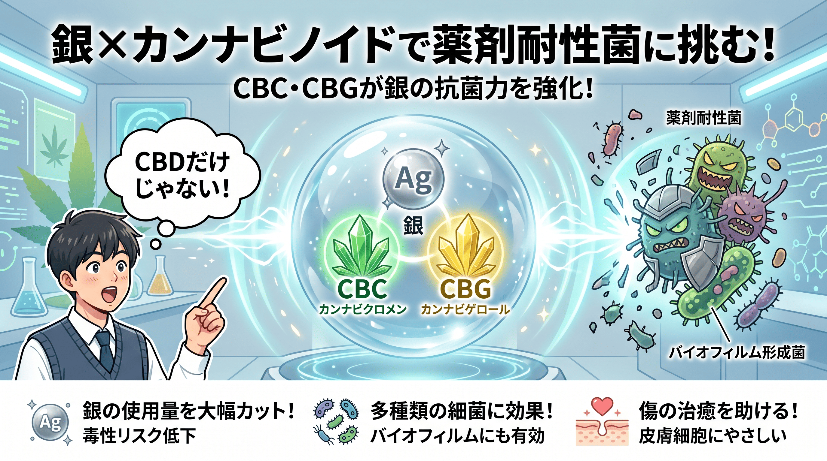 CBG・CBCが感染対策の鍵に？銀の抗菌効果を高める最新研究