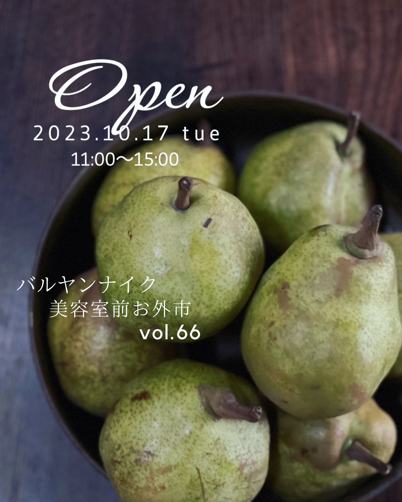 バルヤンナイク美容室前お外市vol.66の日程とメニューです。