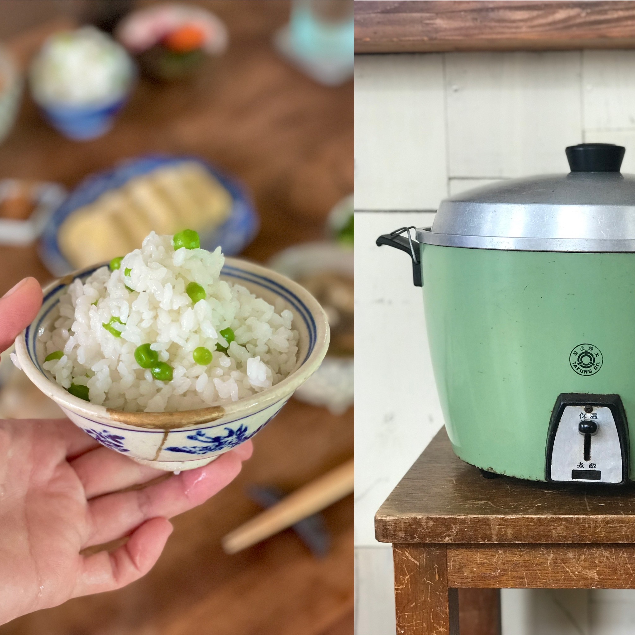 ㋳畑のスナップエンドウで豆ごはん