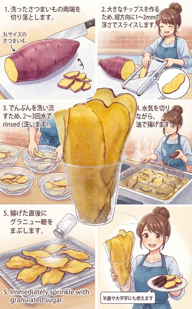 お店みたいな【大判さつまいもチップス】がおうちで簡単に作れちゃいます。