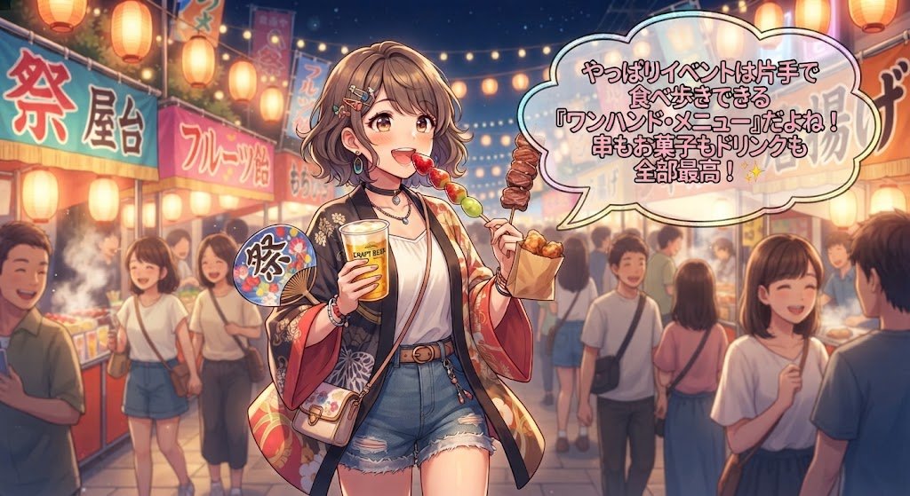 イベントやフェスで思わず足が止まってしまう理由、それはやっぱり「片手で持って歩ける手軽さ」ですよね。