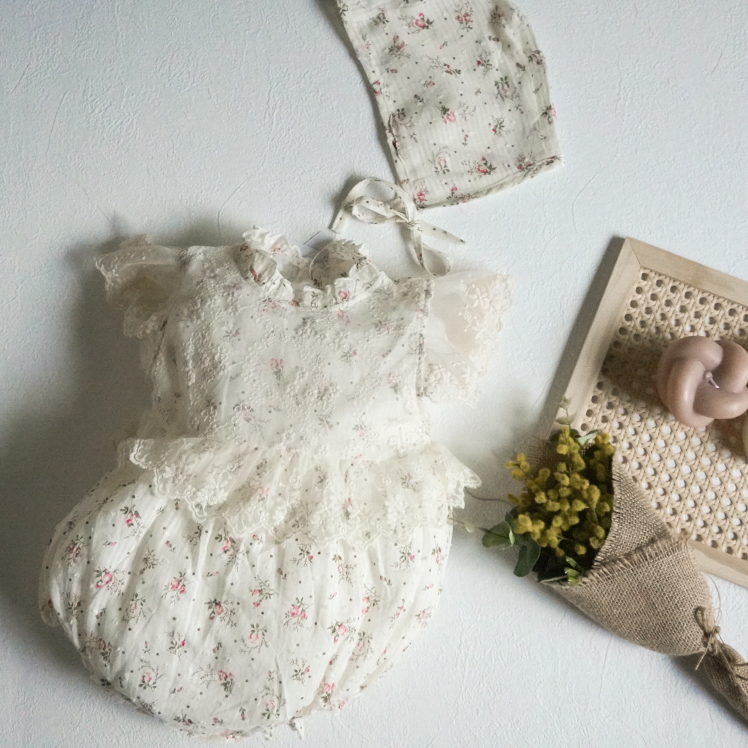 race flower rompers＋bonnet　２set