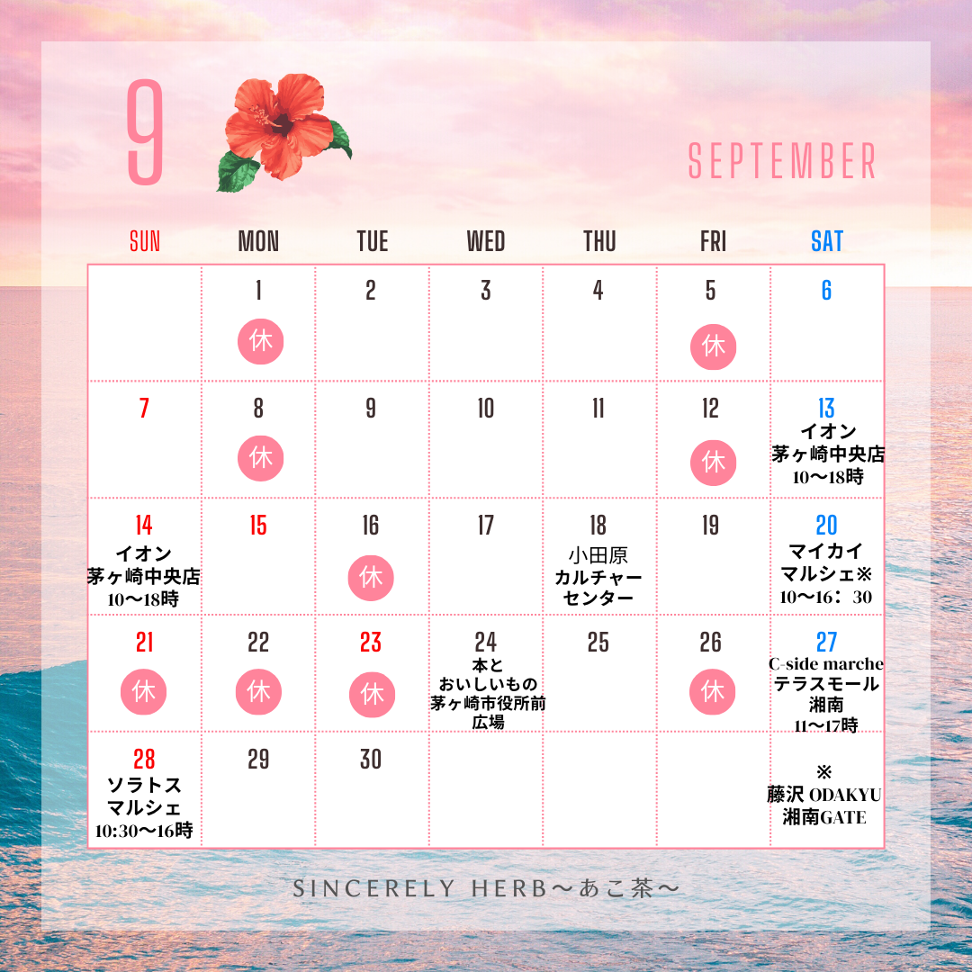 9月の店休日とマルシェ出店のお知らせ
