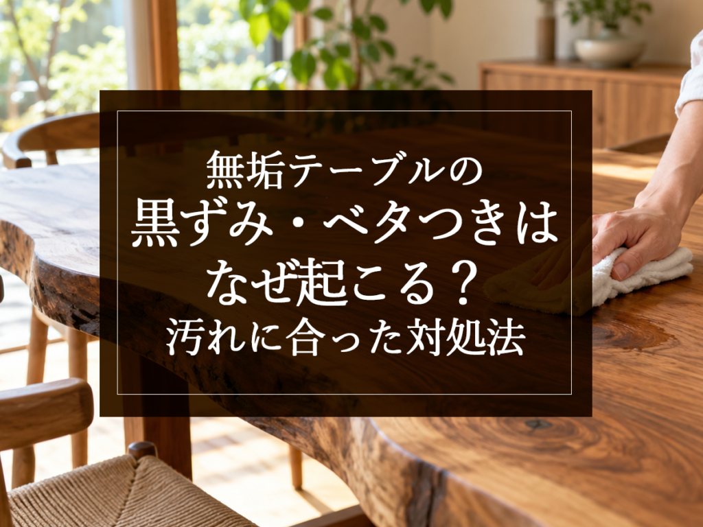 [銘木日記更新] 無垢テーブルの黒ずみ・ベタつきはなぜ起こる？汚れに合った対処法