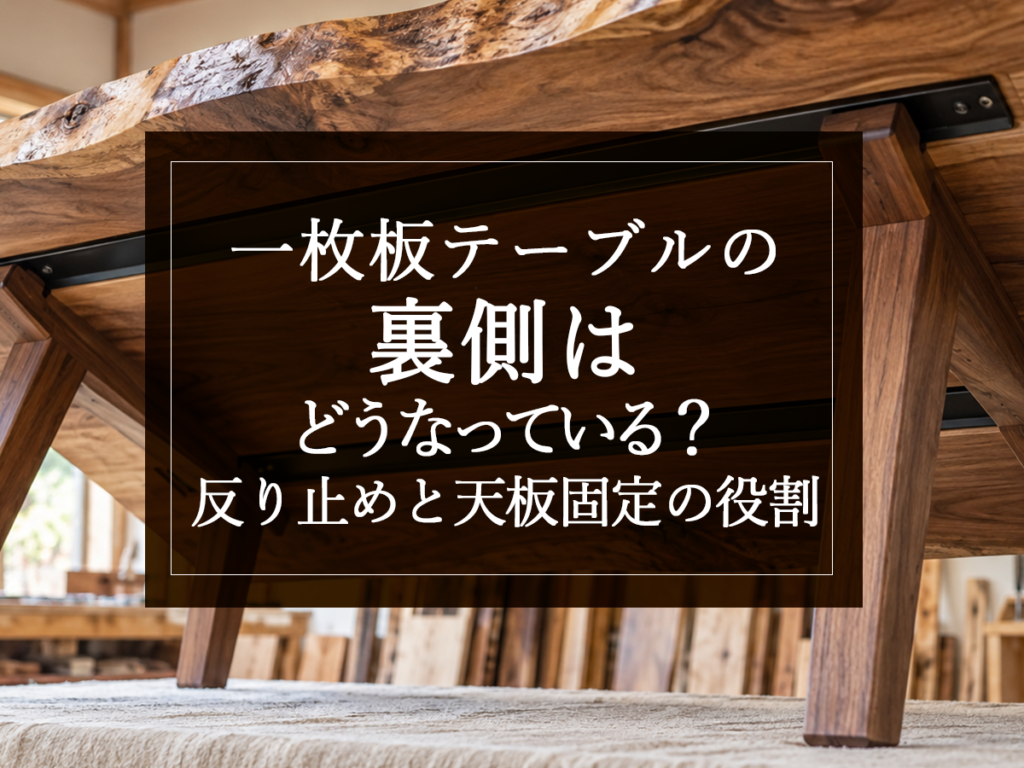 [銘木日記更新] 一枚板テーブルの裏側はどうなっている？反り止めと天板固定の役割