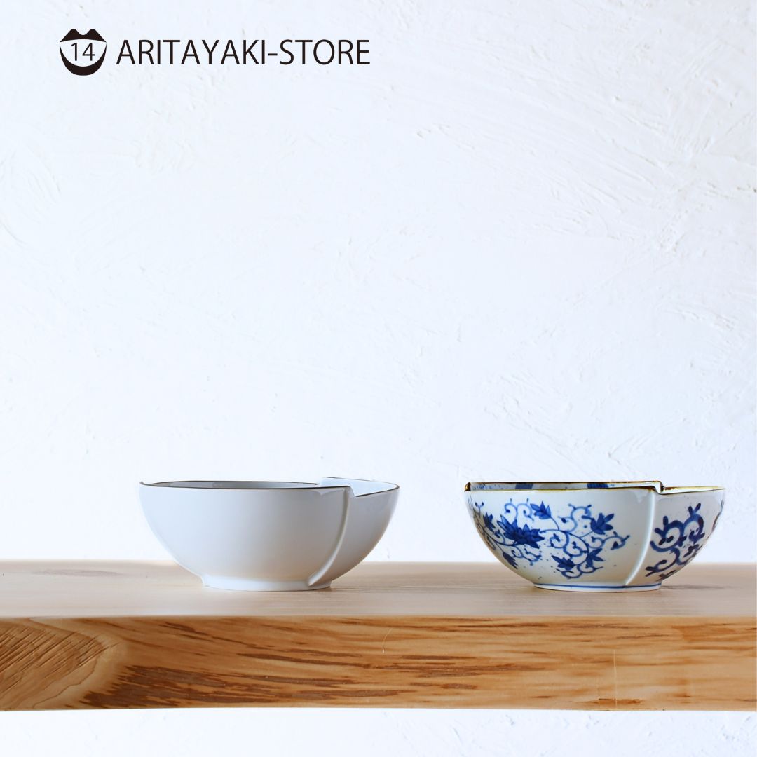 【新商品】有田焼 　染付＆白釉Type:SABI　三方つなぎ5.5寸鉢　