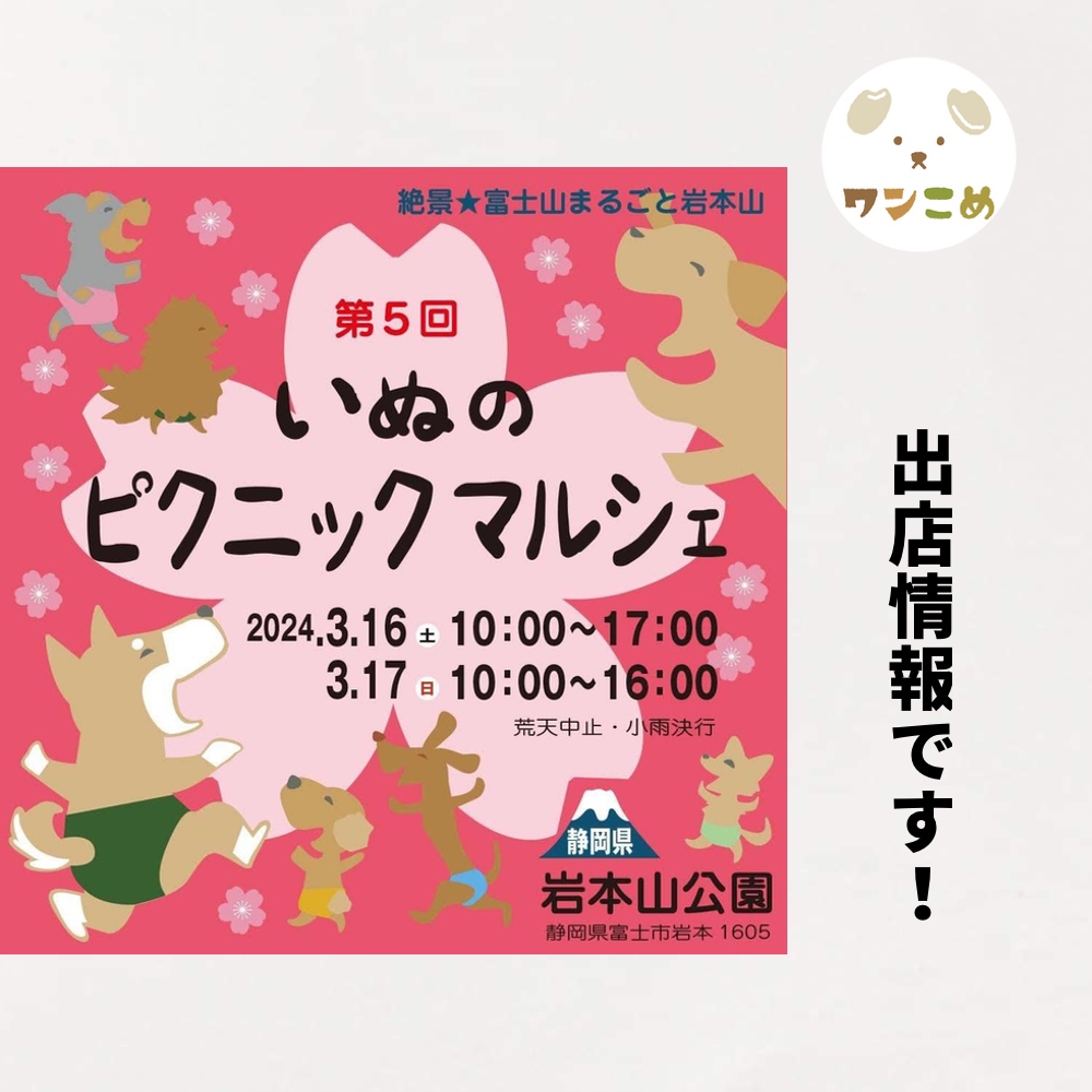 【出店情報】2024.3.16-3.17 いぬのピクニックマルシェ＠静岡　岩本山公園