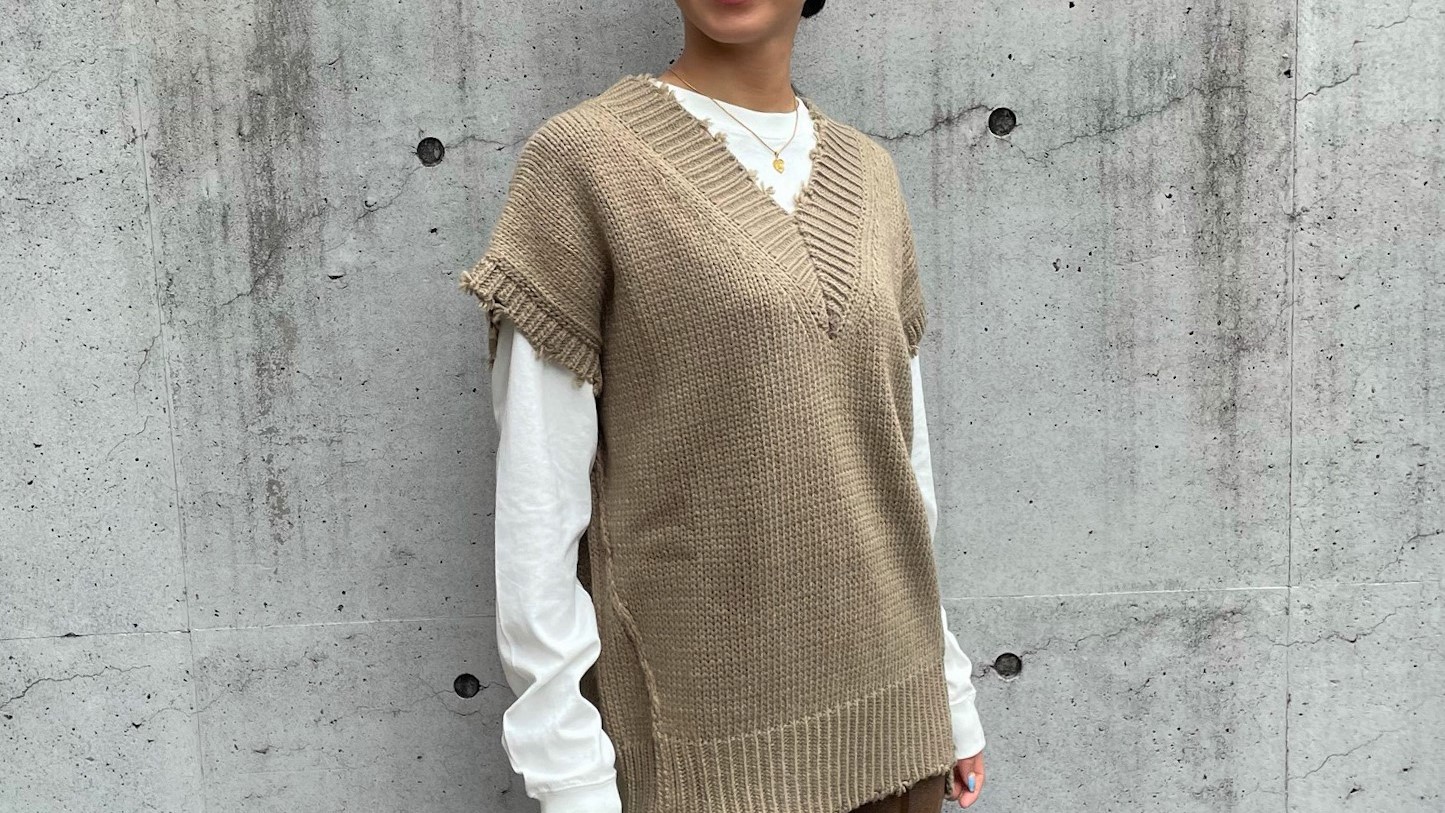 【new-item】2,173YEN！クラッシュニットロングベスト