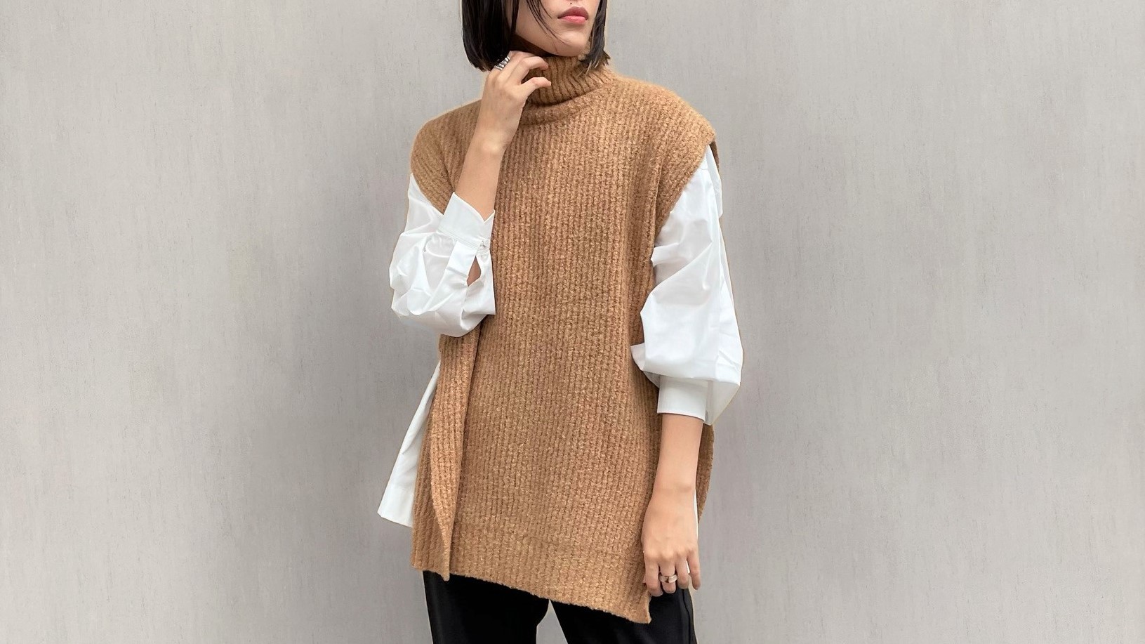 【new-item】2,173YEN！ブークレタートルネックニットベスト