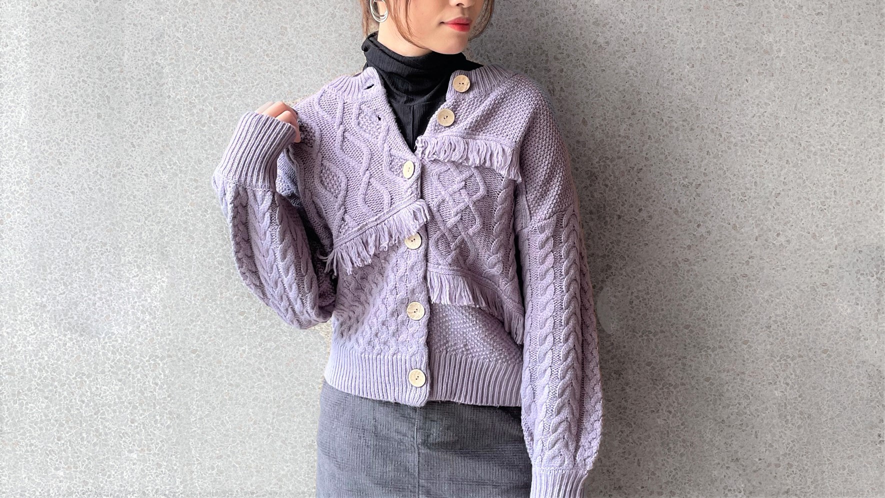 【new-item】1,738YEN！パッチワークライクケーブルカーディガン