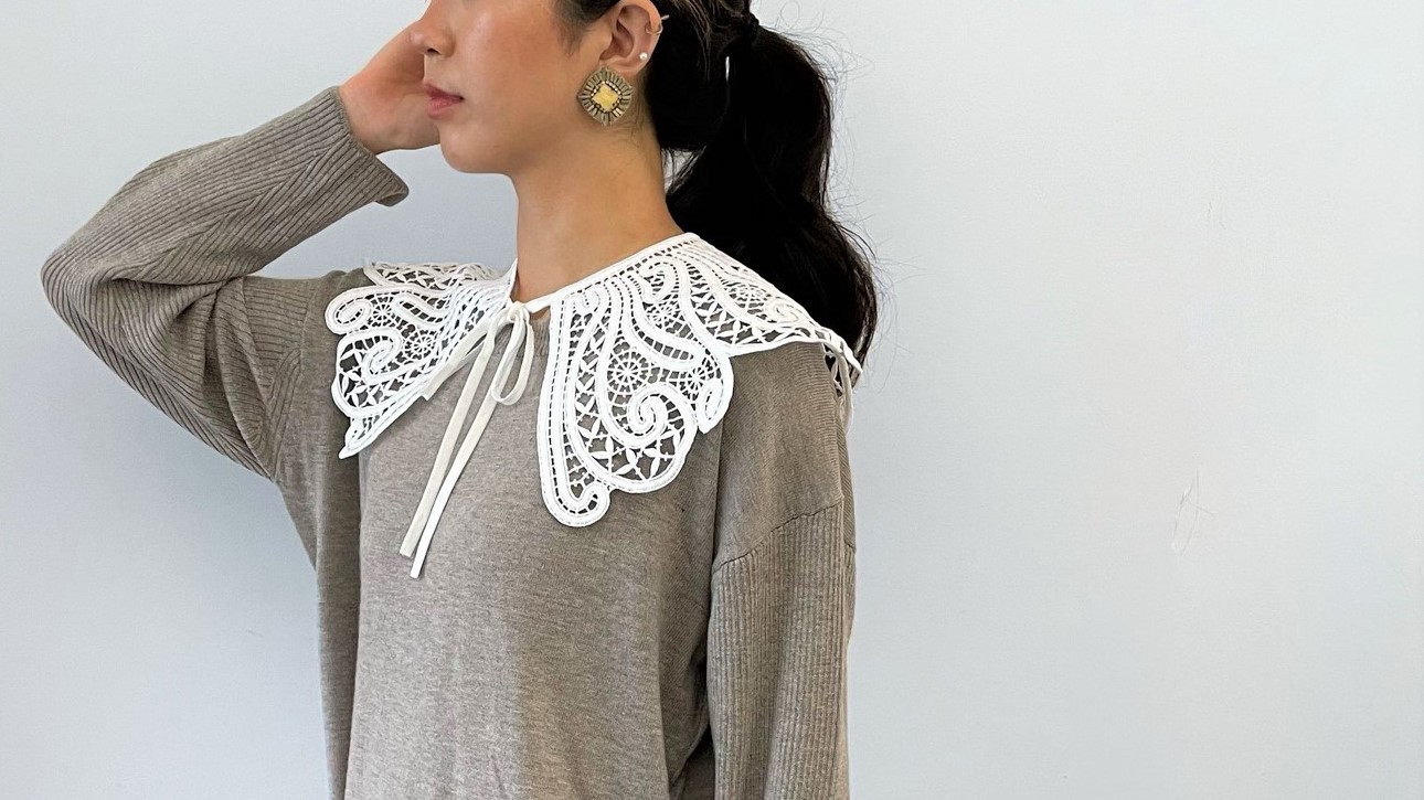 【new-item】2,448YEN！レース付け襟ニットプルオーバー