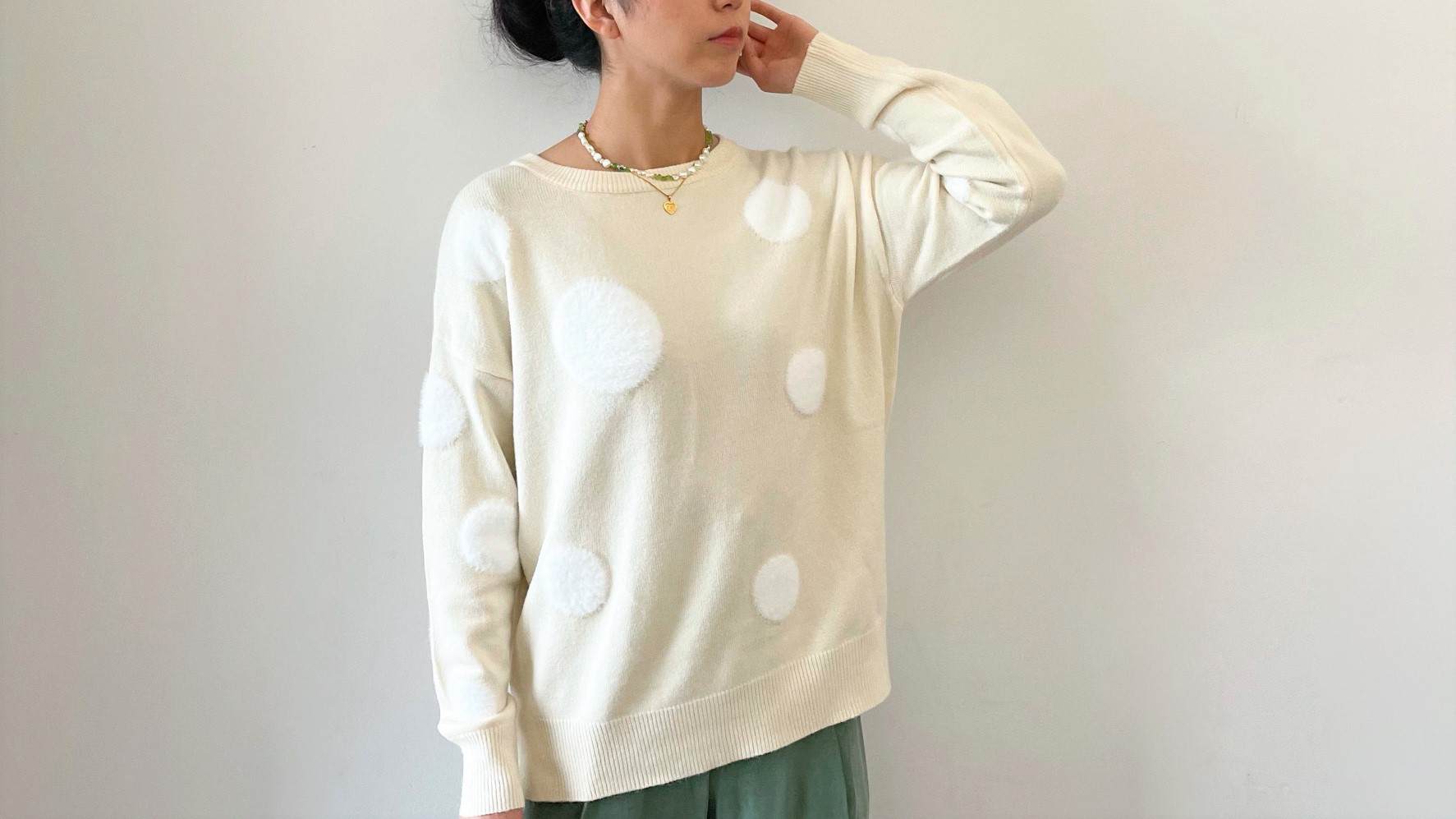 【new-item】1,738YEN！ドットジャガードボートネックプルオーバー