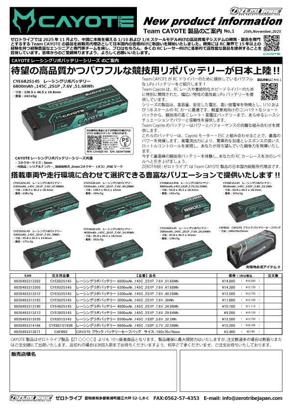 Team CAYOTE 製品案内 No,1を作成いたしました