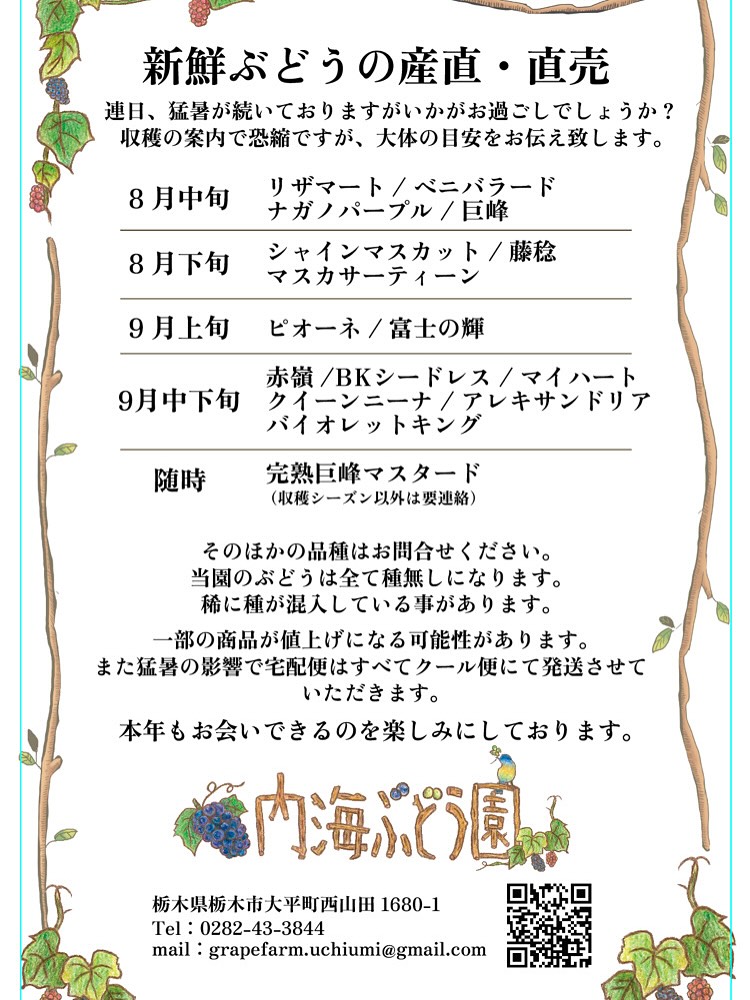 今シーズンのオープンですが8月9日（土）に決定！＆ぶどう畑より愛を込めて　part5