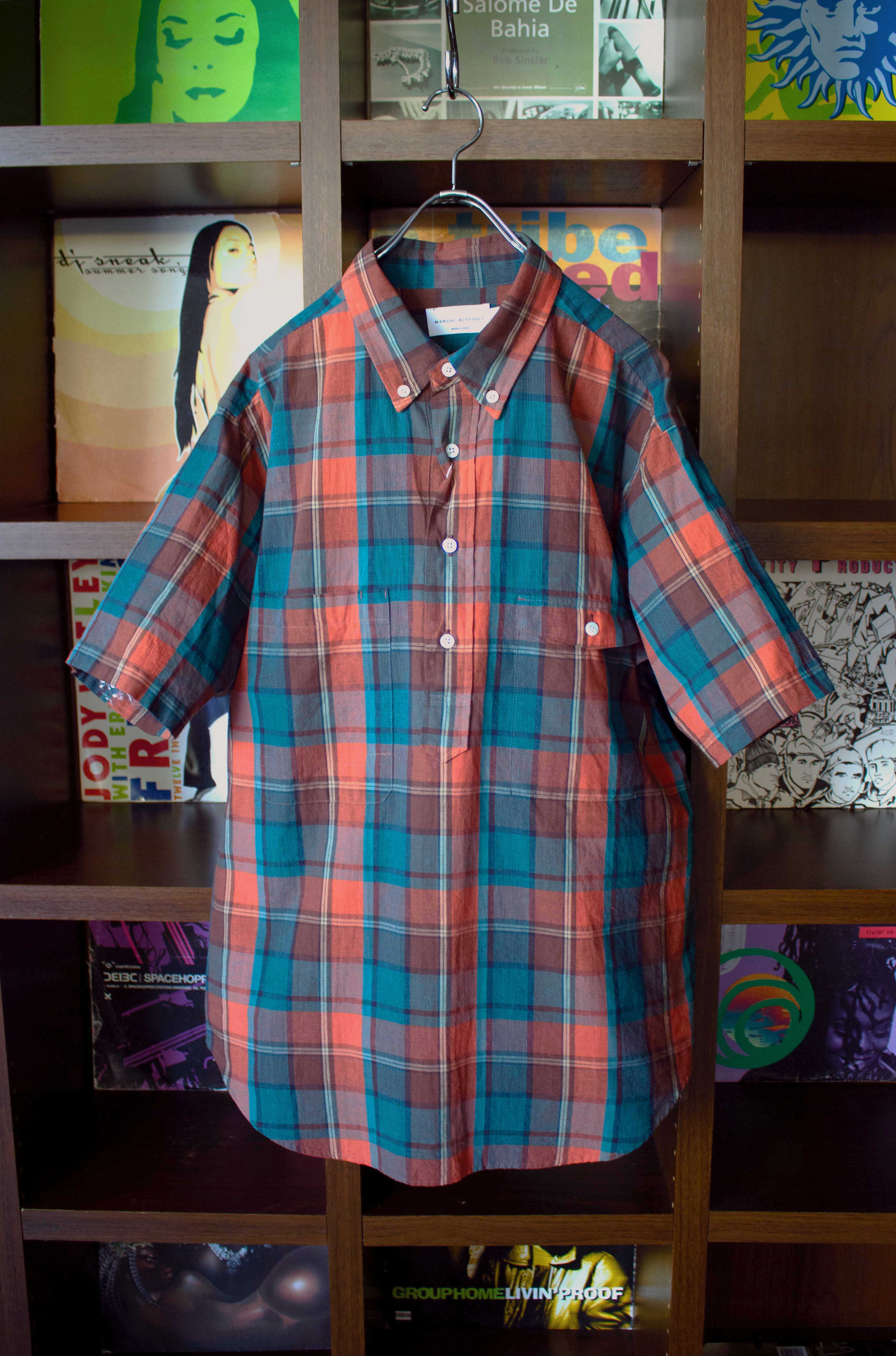 Manual alphabet Cotton Linen Madras P/O Shirt MA-S