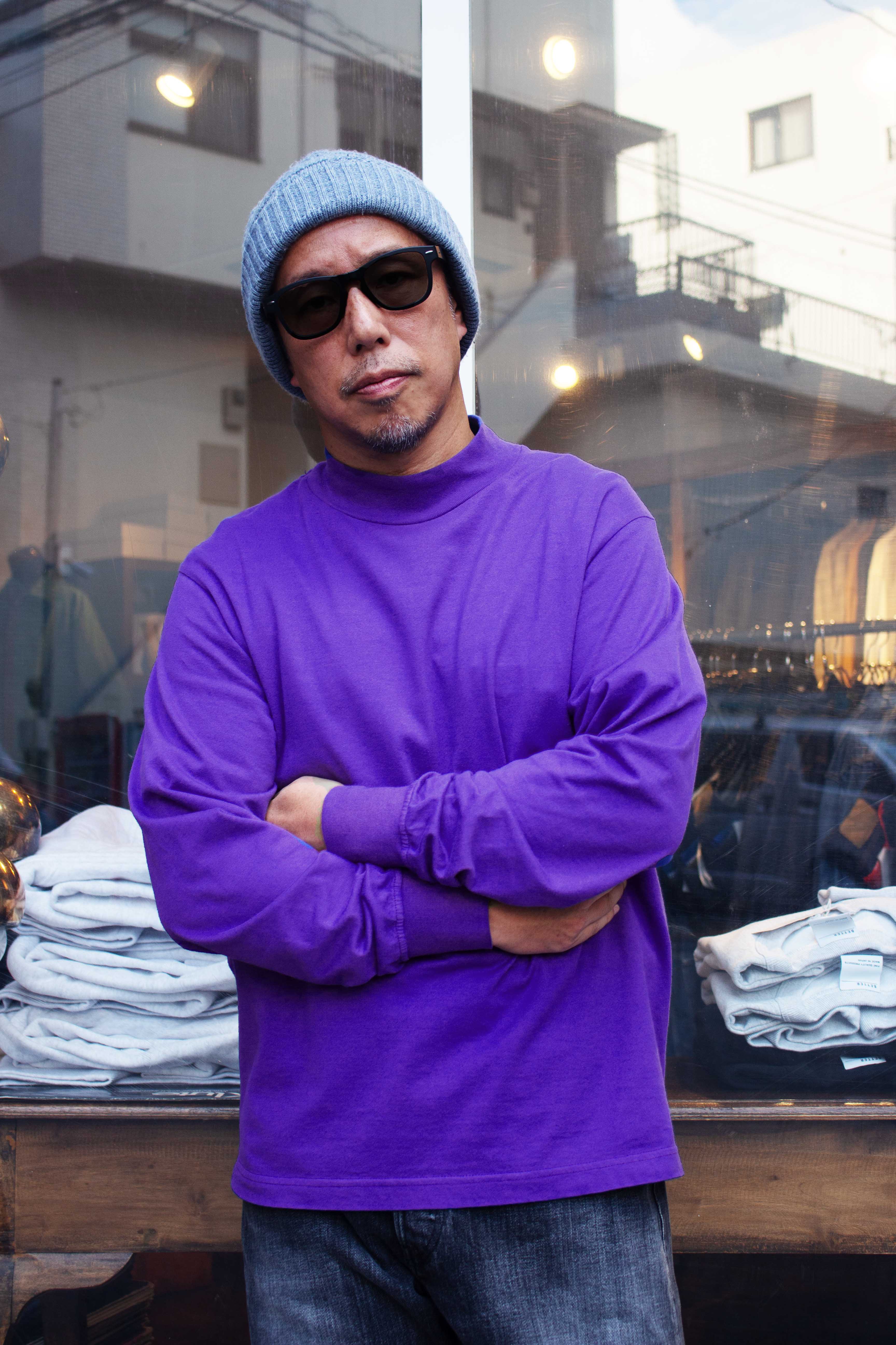 YONETOMI NEW BASIC GARMENT DYED T-SHIRT MOCK NECK