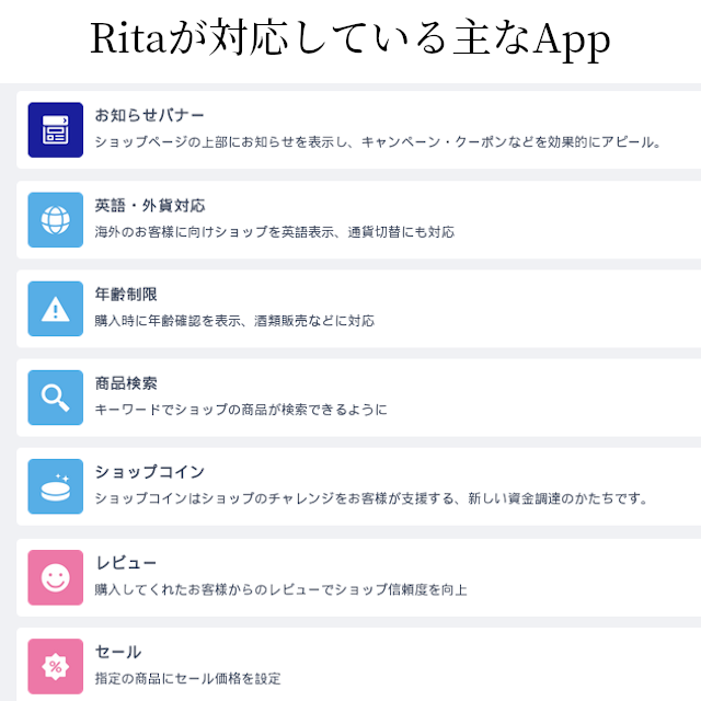 RItaが対応している主なApp一覧