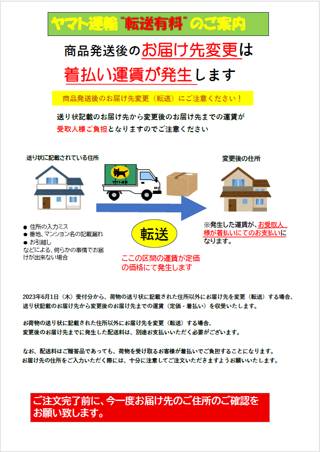 クロネコヤマト　転送有料のご案内