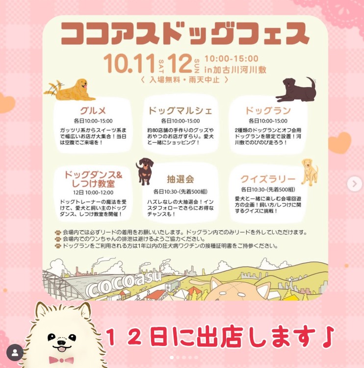 10/12（日）ココアスドックフェス出店♪