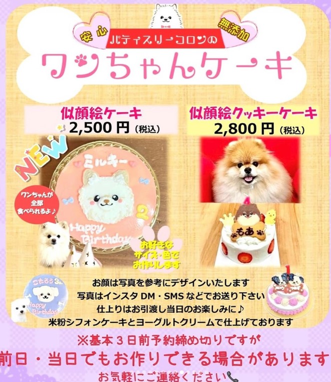 わんちゃん用似顔絵ケーキ＆オーダーケーキご予約受付中♪
