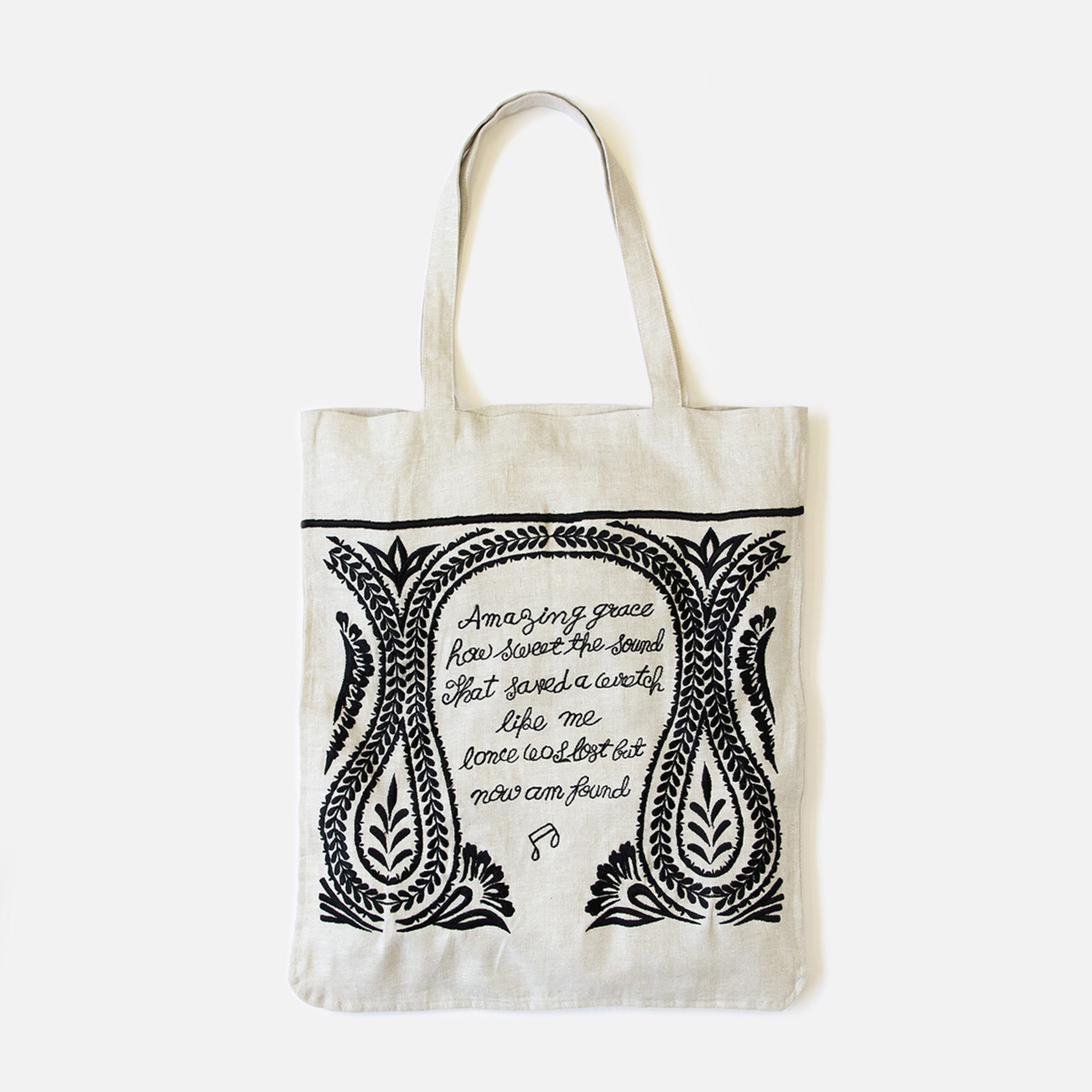 AMAZING GRACE 刺繍のリネントートバッグ