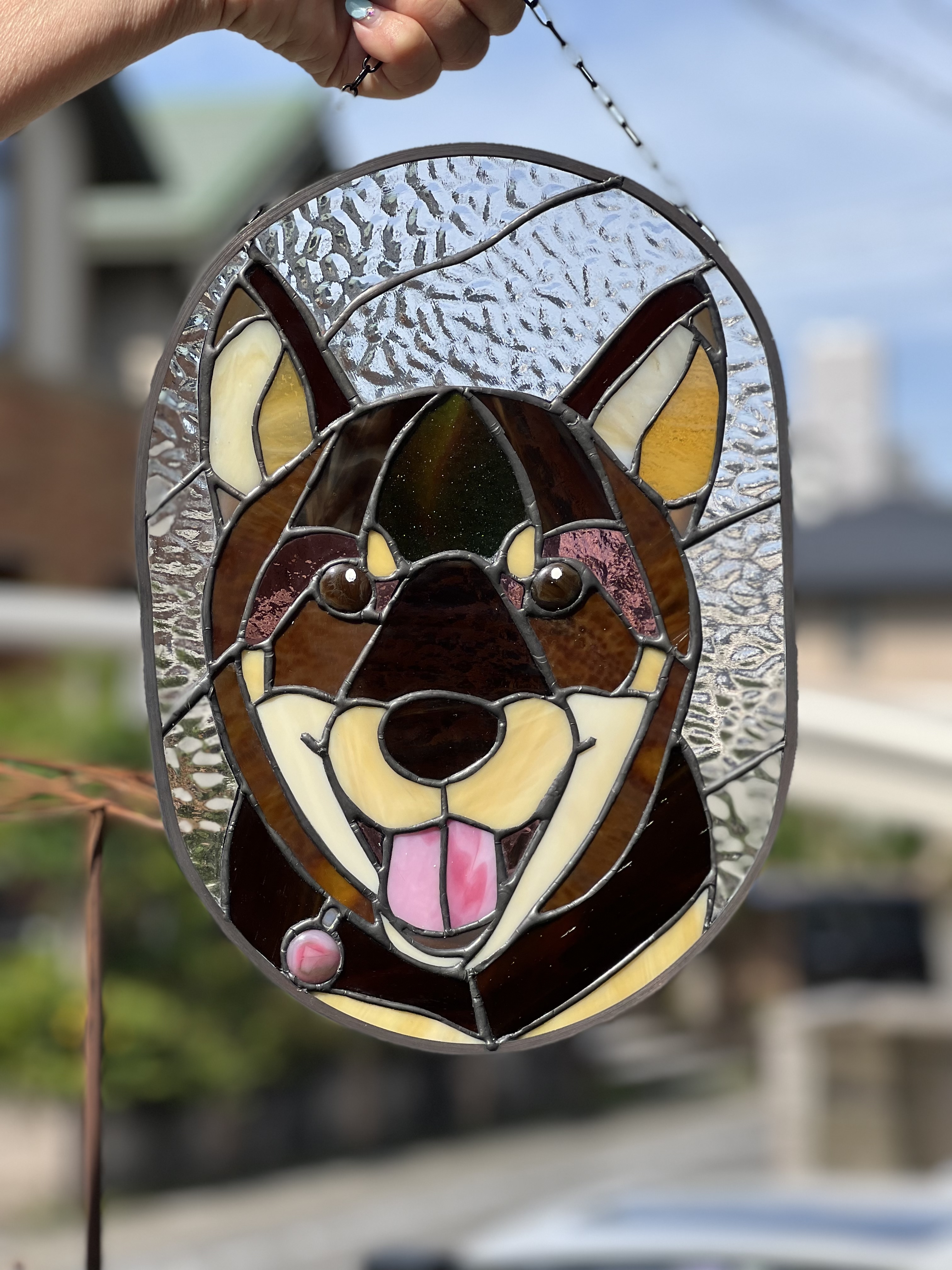 柴犬さんの似顔絵ステンドグラスパネル