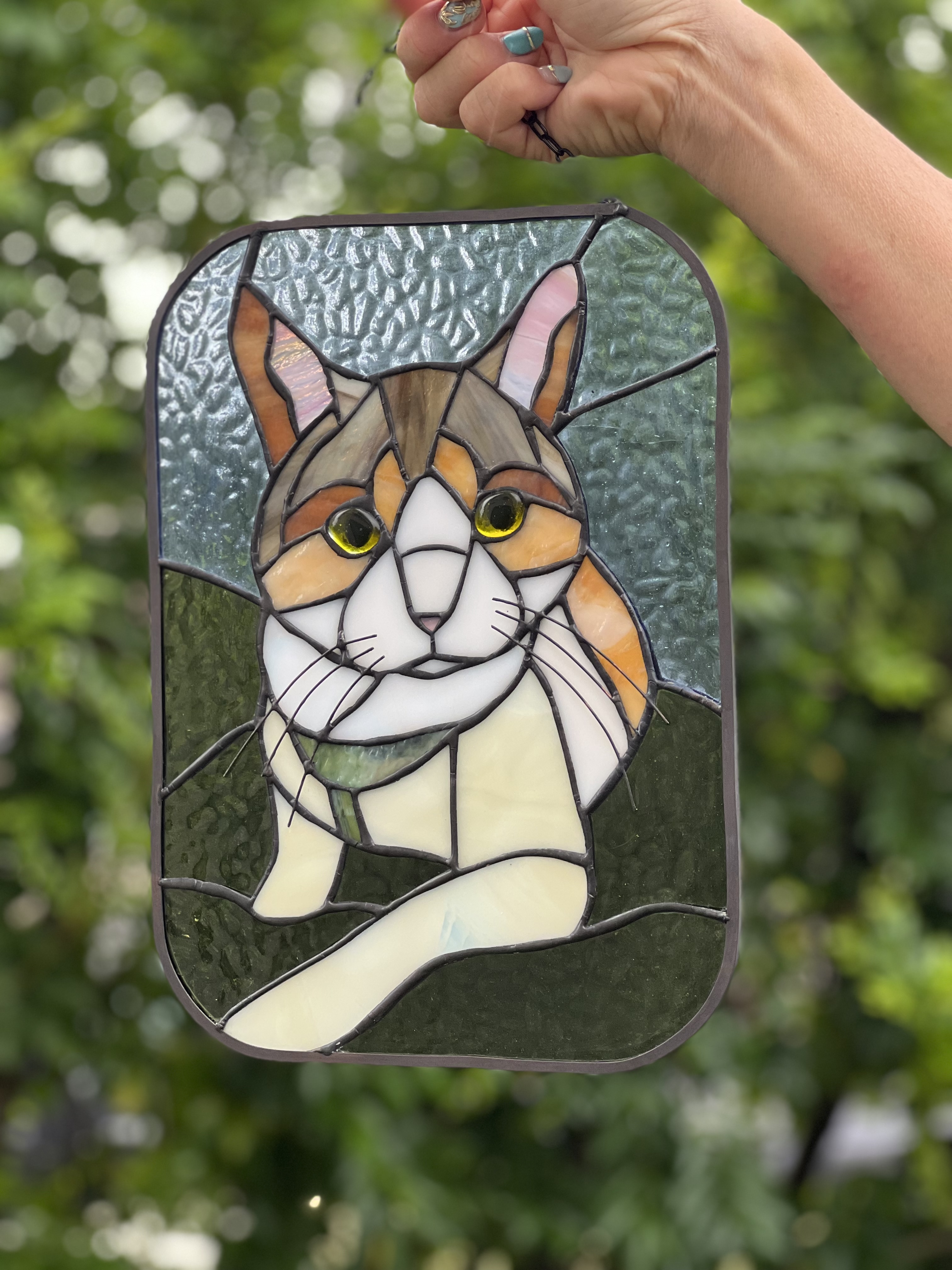 猫さんの似顔絵ステンドグラスパネル