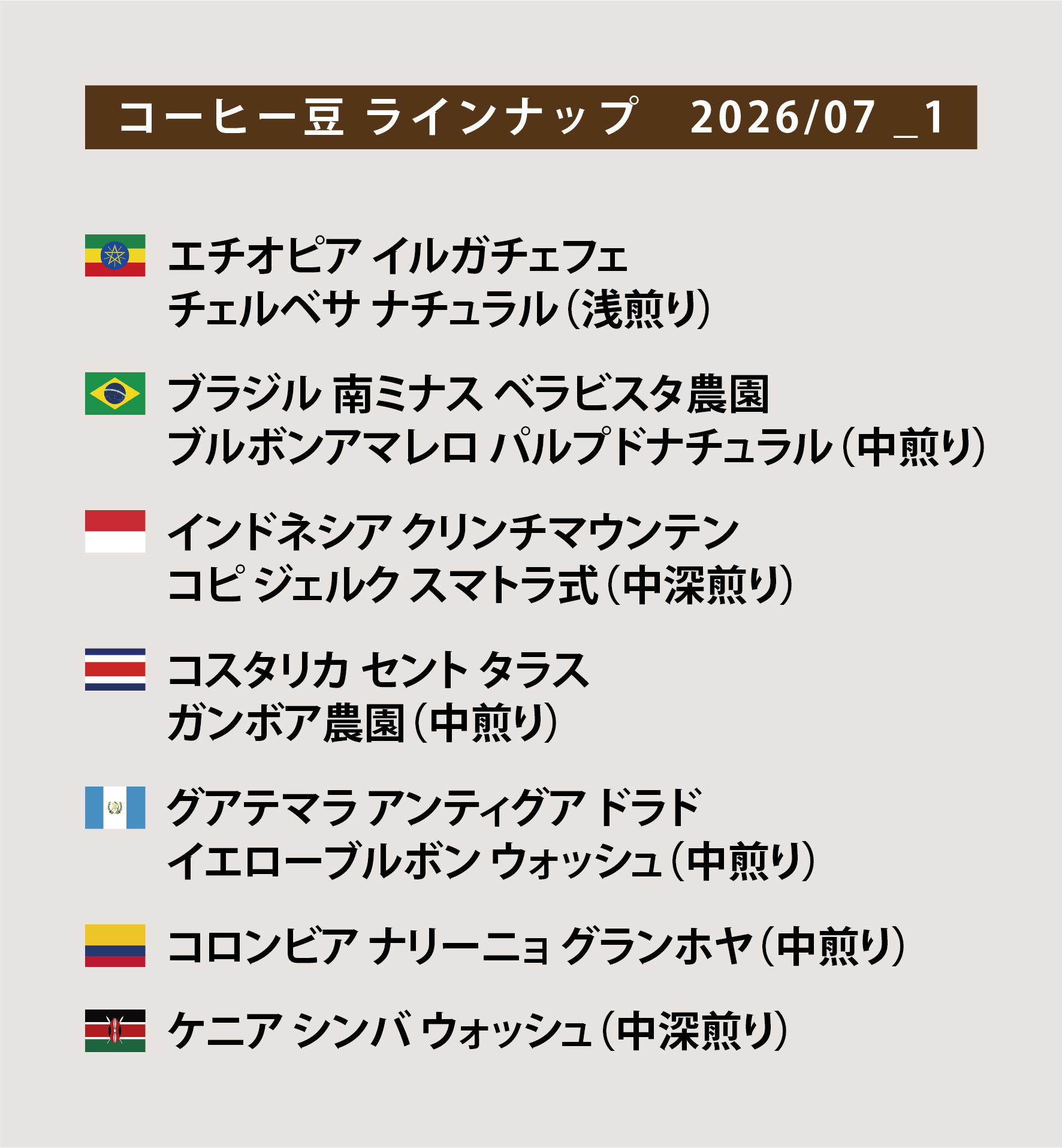 コーヒー豆ラインナップ＆分布図 2026/07