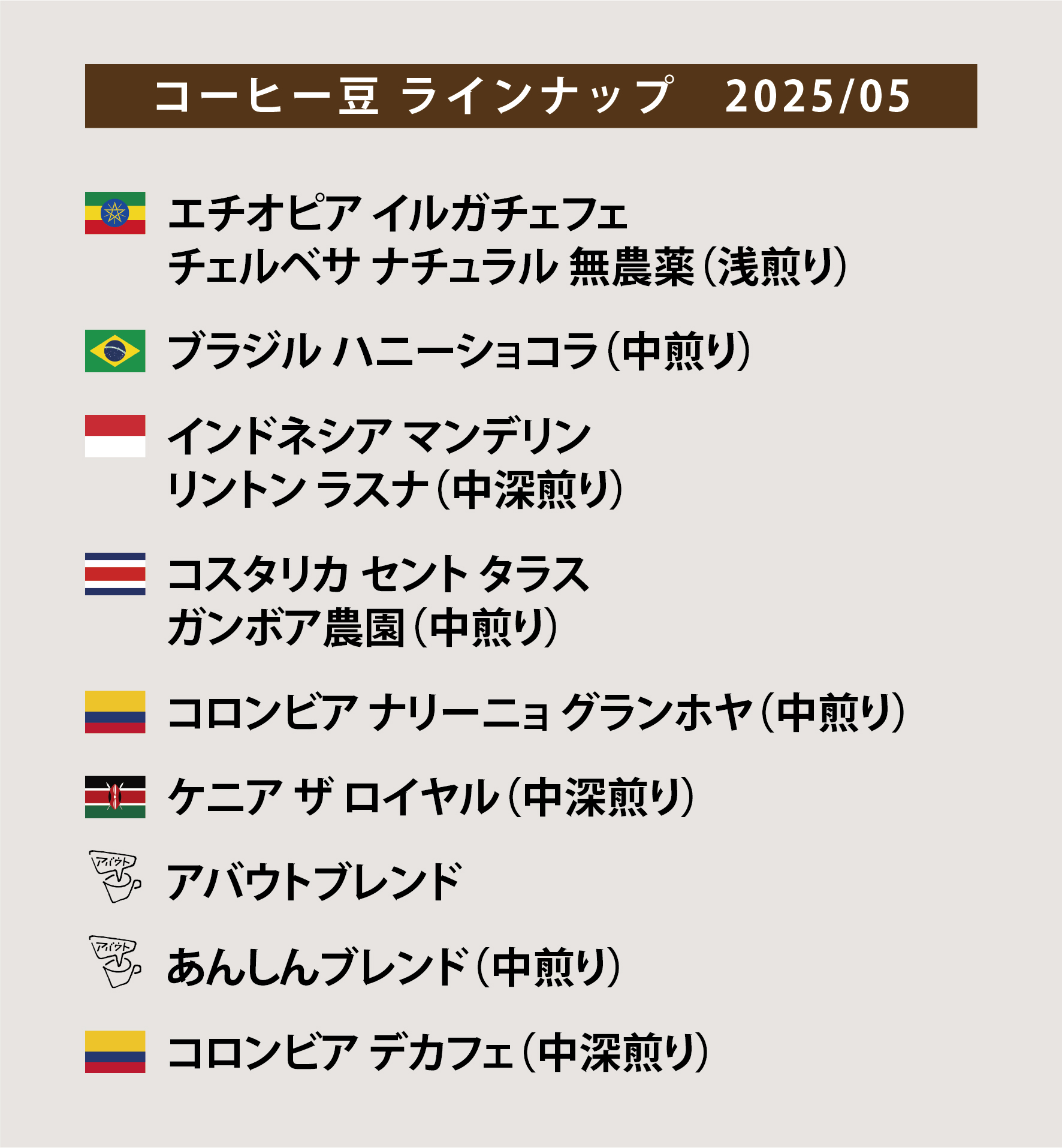 コーヒー豆ラインナップ＆分布図 2025/05