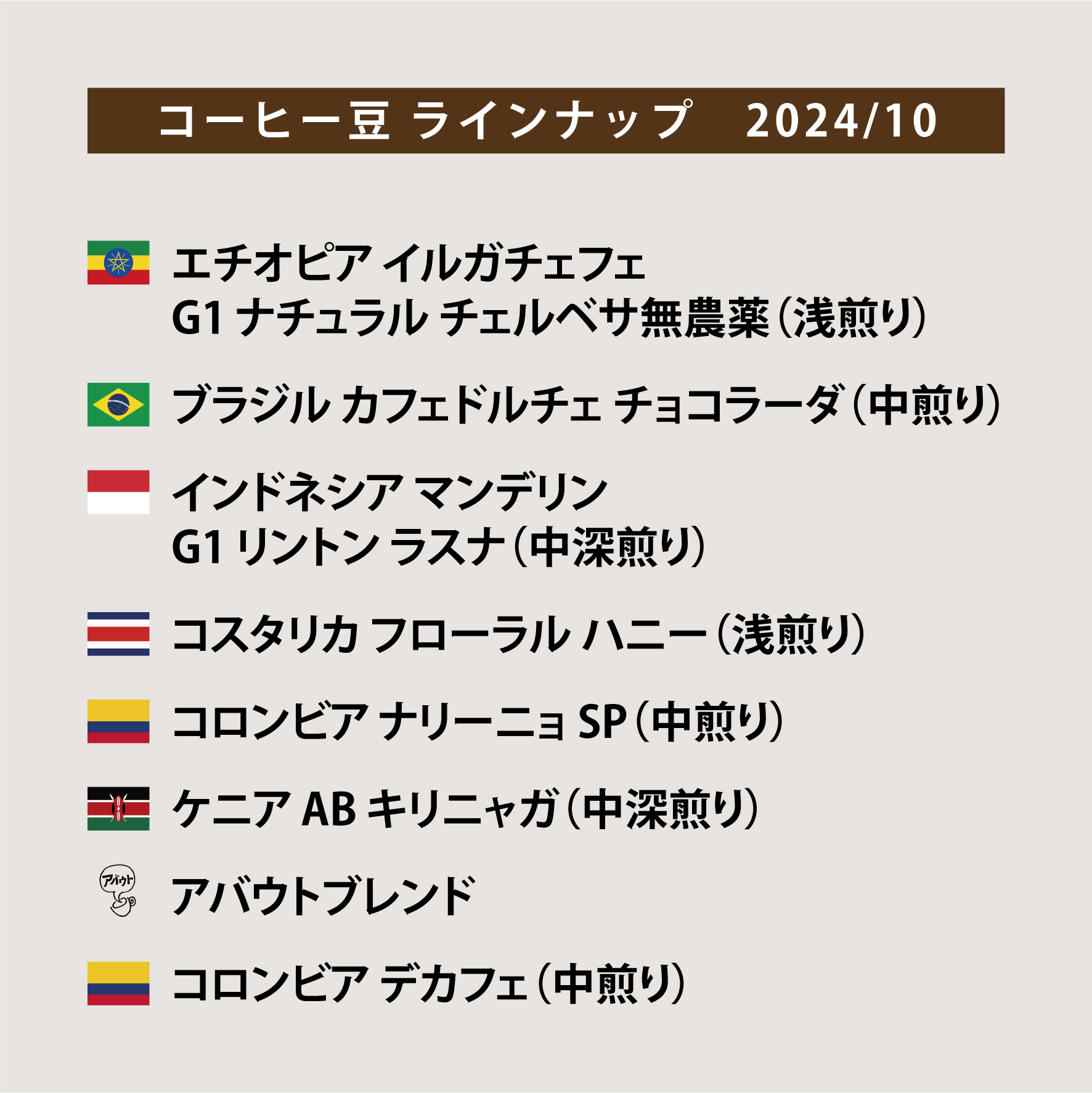 コーヒー豆ラインナップ＆分布図 2024/10