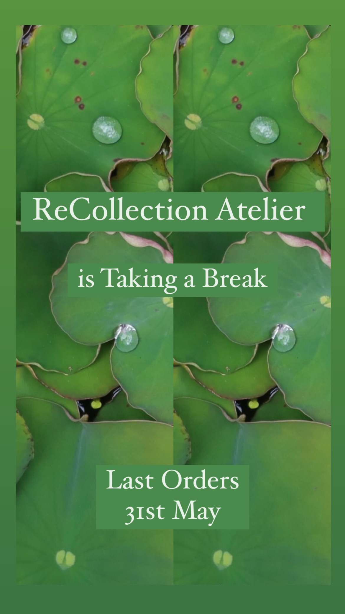 TAKING A BREAK......LAST ORDERS 31st MAY!!!