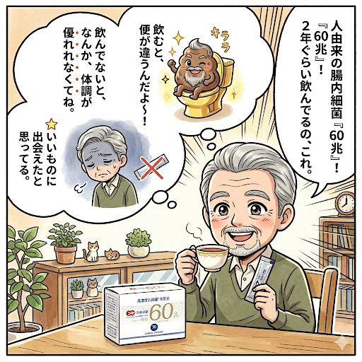 【元気の源「60兆」2年間愛飲】70代後半・男性・一人暮らし・現役で仕事・飲み歩き・趣味あり