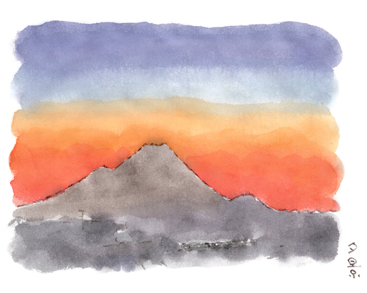 仕事帰り、坂道の上から見えた富士山の夕景