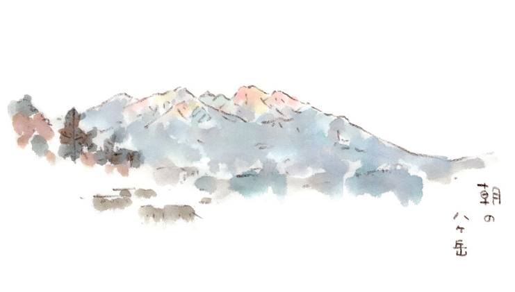 早朝にピンク色に染まる八ケ岳