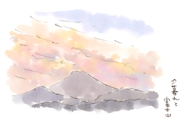夕暮れと富士山