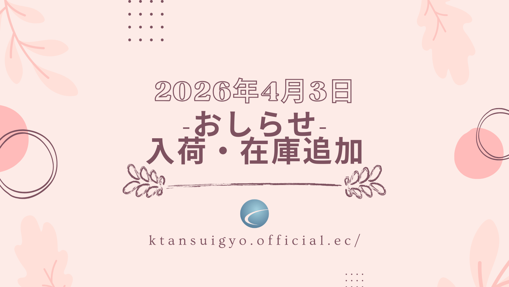 【入荷・生体】2026年4月3日