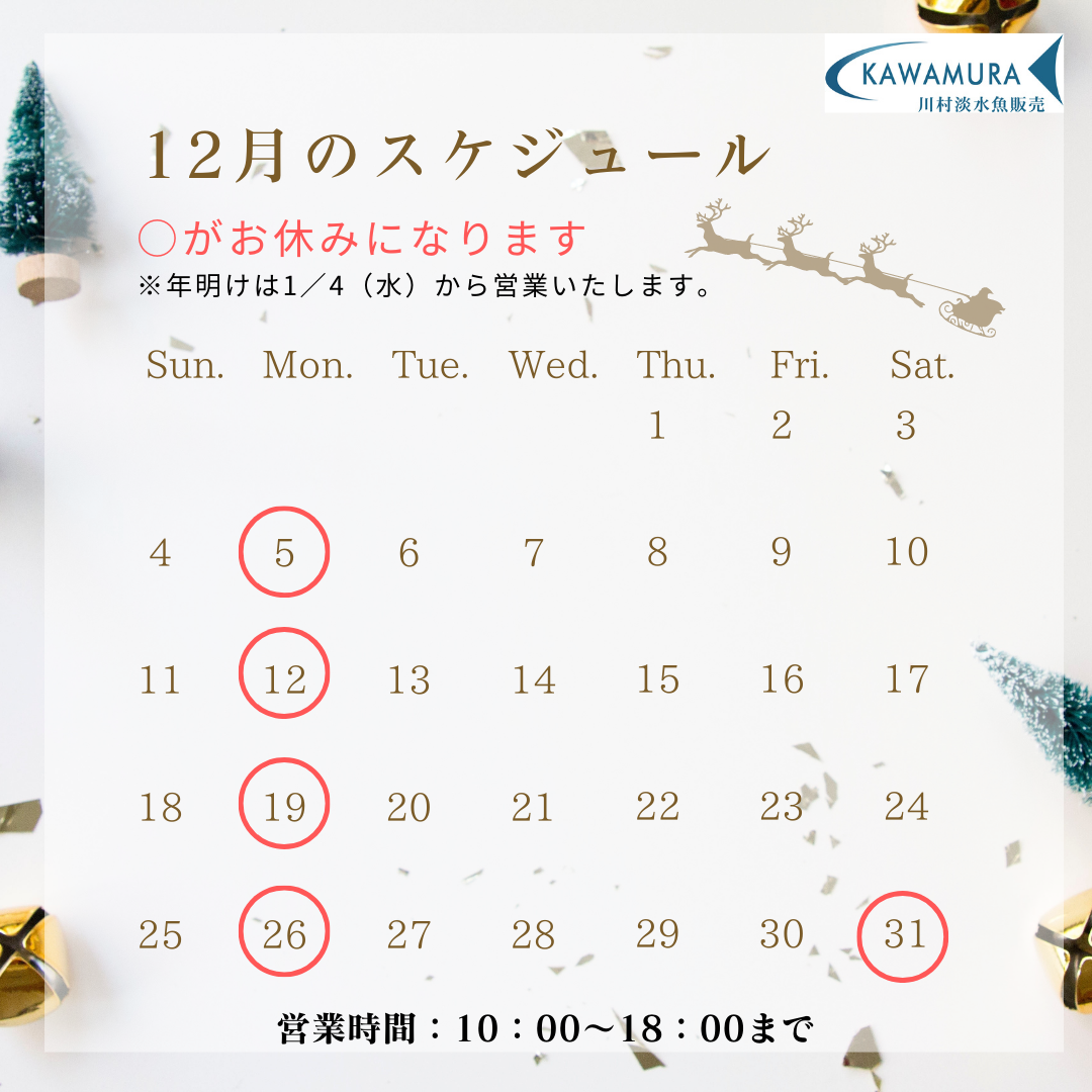 【2022年12月・カレンダー】営業案内