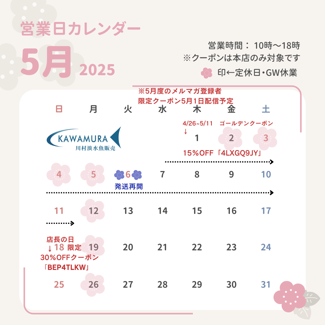 【2025年5月・カレンダー】営業案内