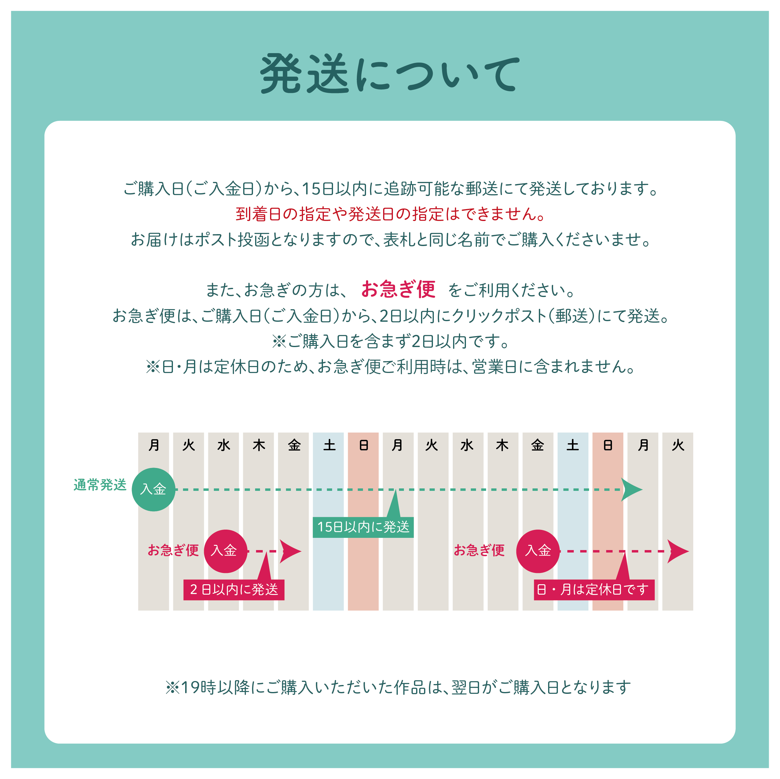 【ご注文前に必ずお読みください①：発送について】
