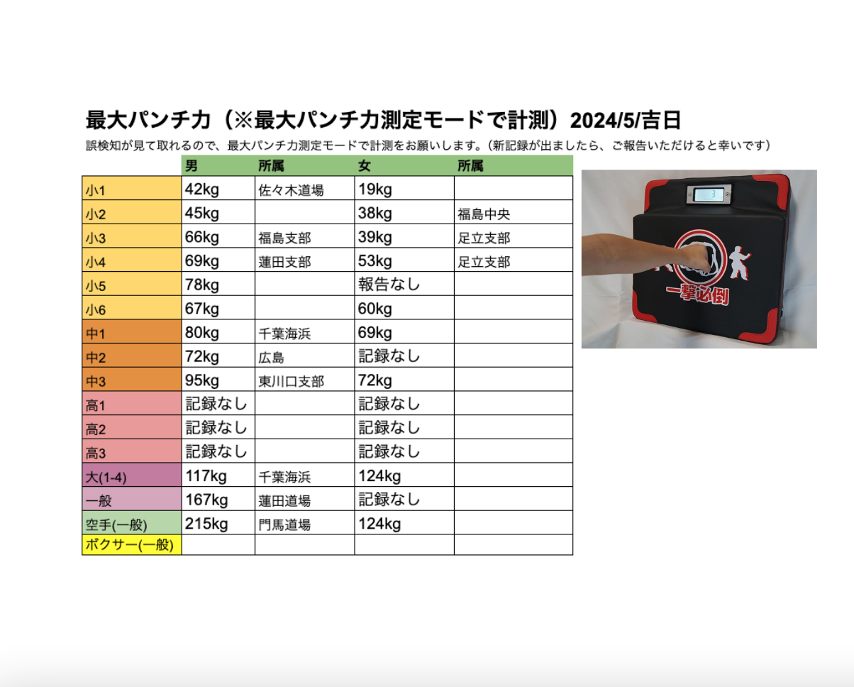 パンチ力記録集計はじめました！