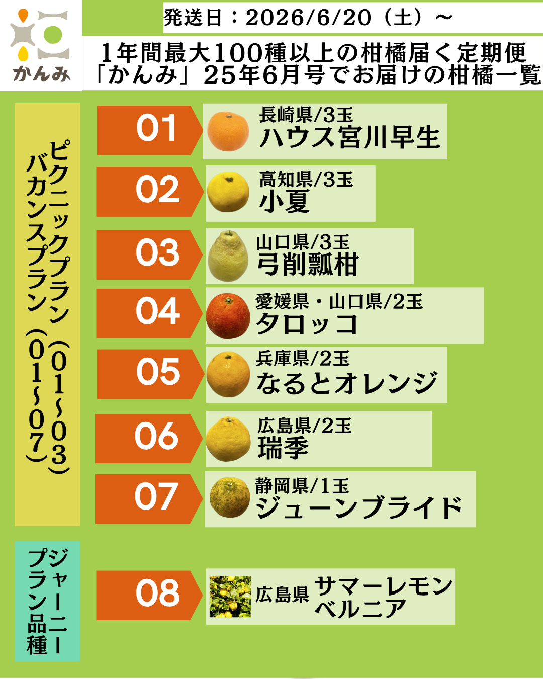 今月のお届け内容と年間の予定品種ラインナップについて