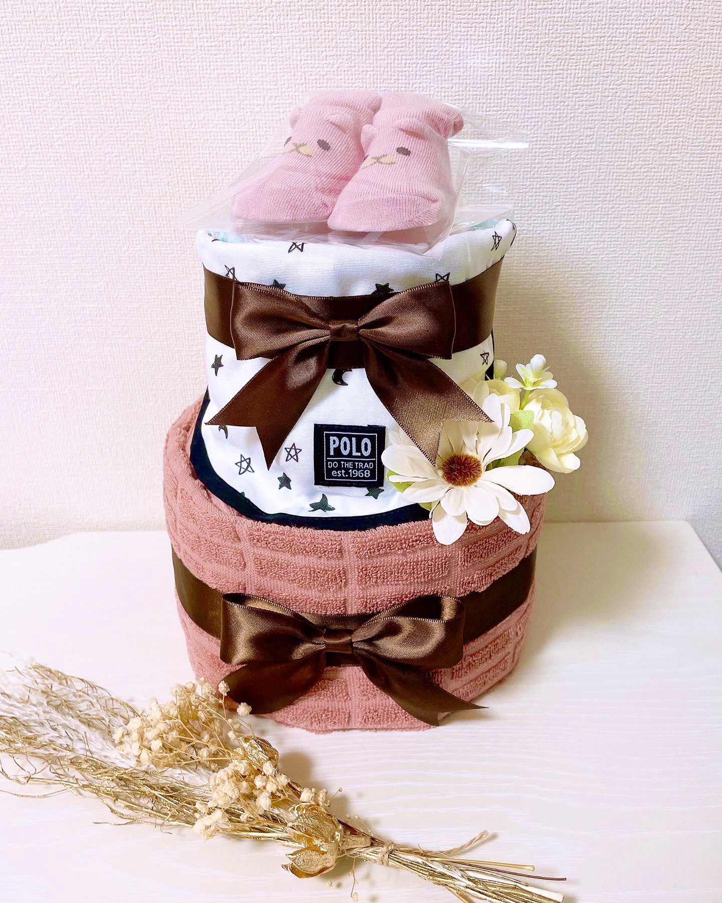 出産祝いに/POLOスタイ/ナチュラルカラー/ダイパーケーキ/おむつケーキ