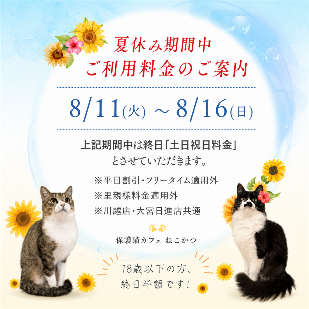 8/11(火)~8/16(日):夏休み中のご利用案内について