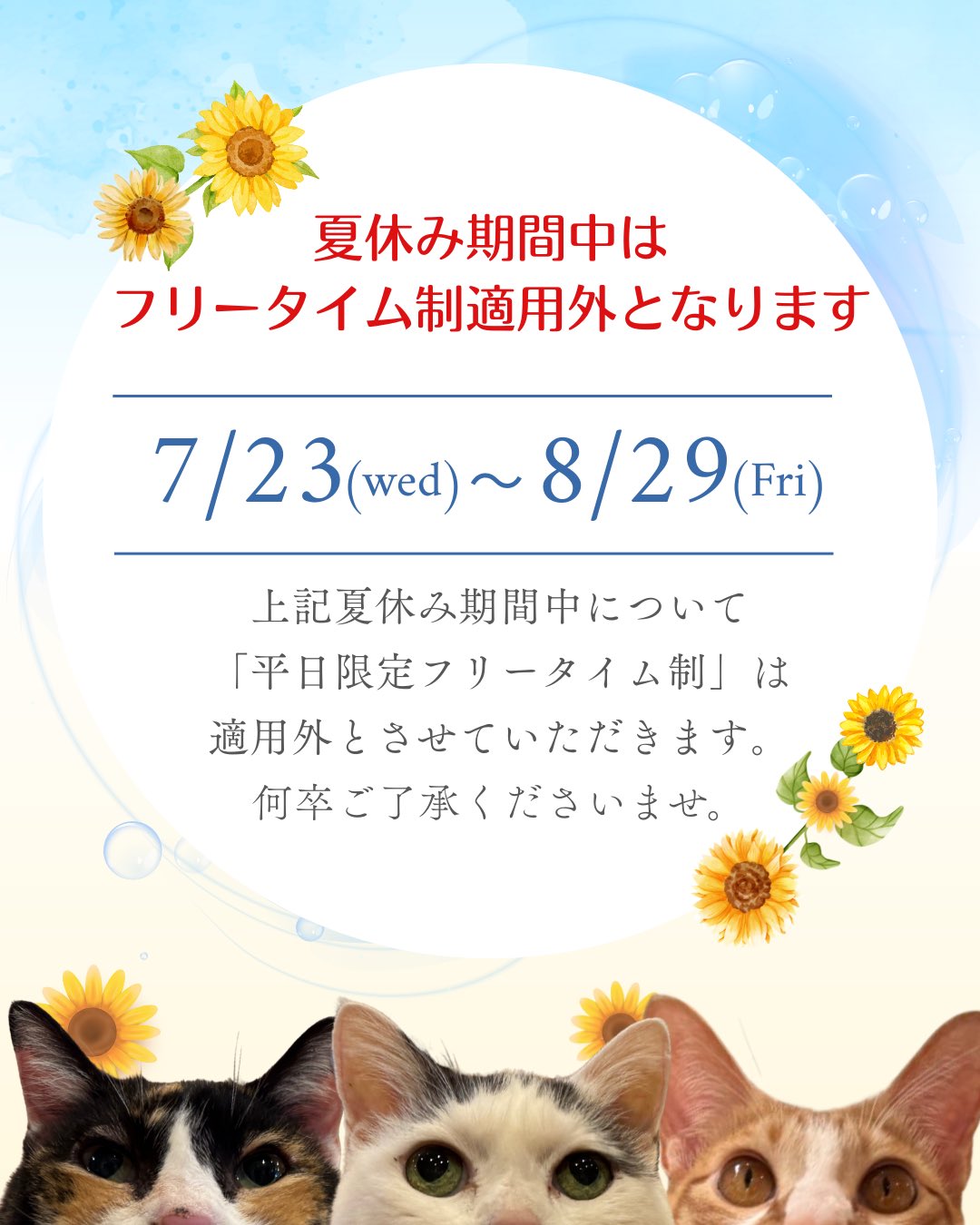 夏休み期間中のフリータイム制について