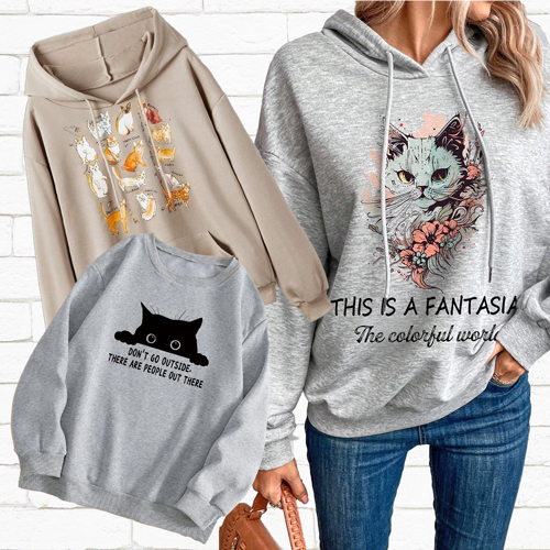 秋から着たいファッションアイテム『猫柄パーカー＆トレーナー』が入荷しました♪