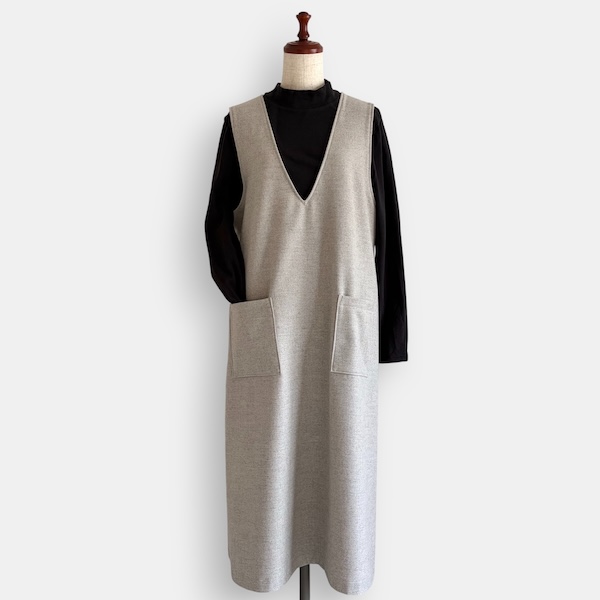 2/22【新作】深Vネックワンピース/オイスターグレー