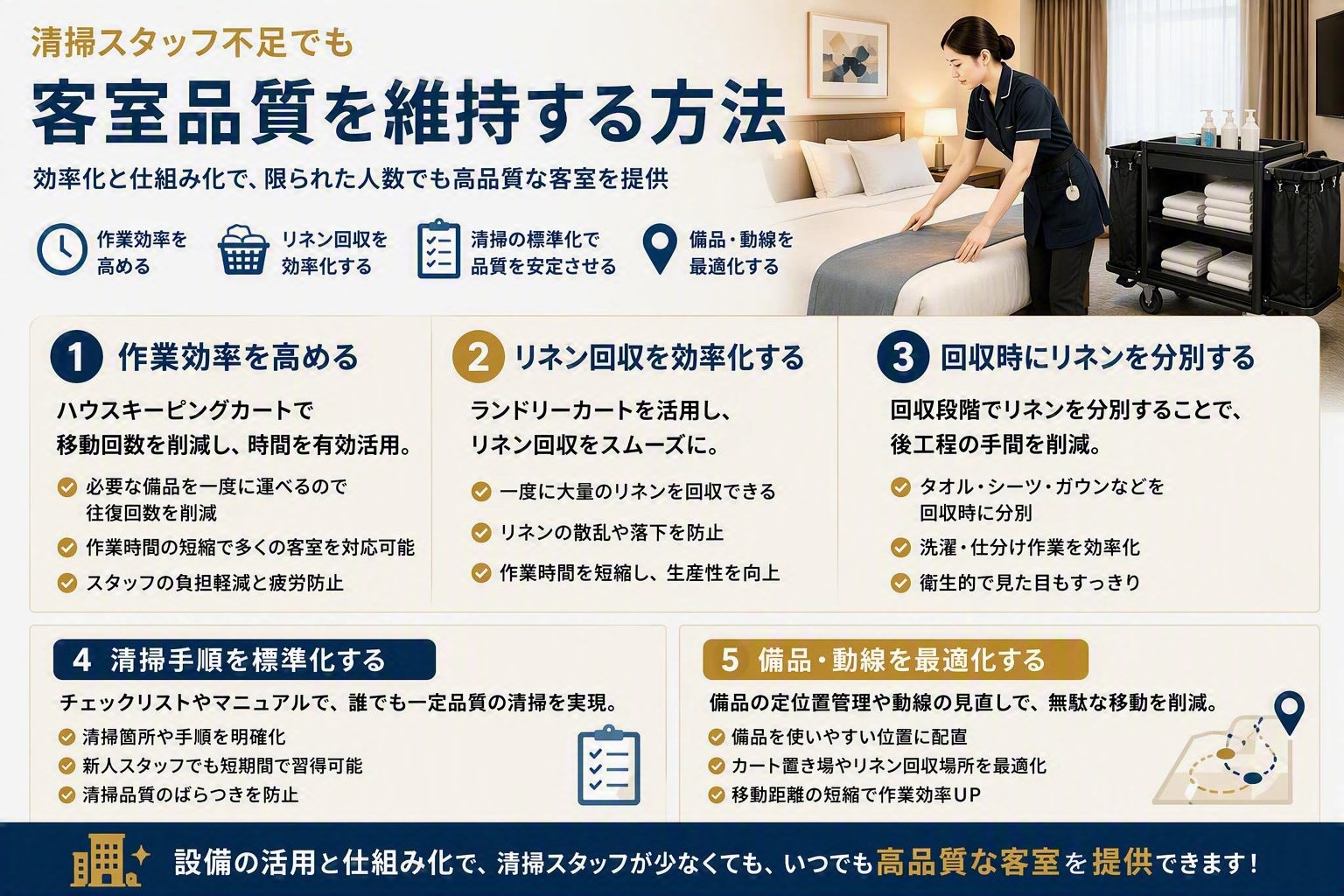 ホテルの客室清掃効率化とランドリーカート活用術