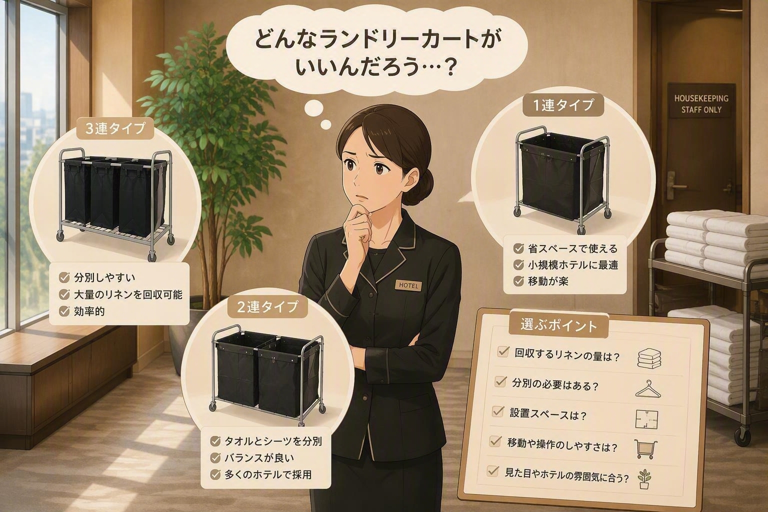 リネン回収を効率化するランドリーカートの選び方