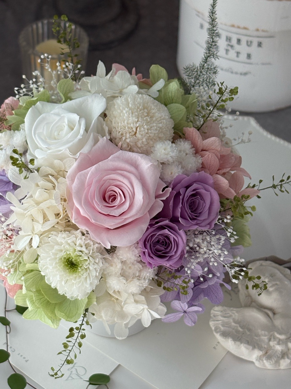 【新作】お供え花のアレンジメント/ピンクライラックをアップしました！