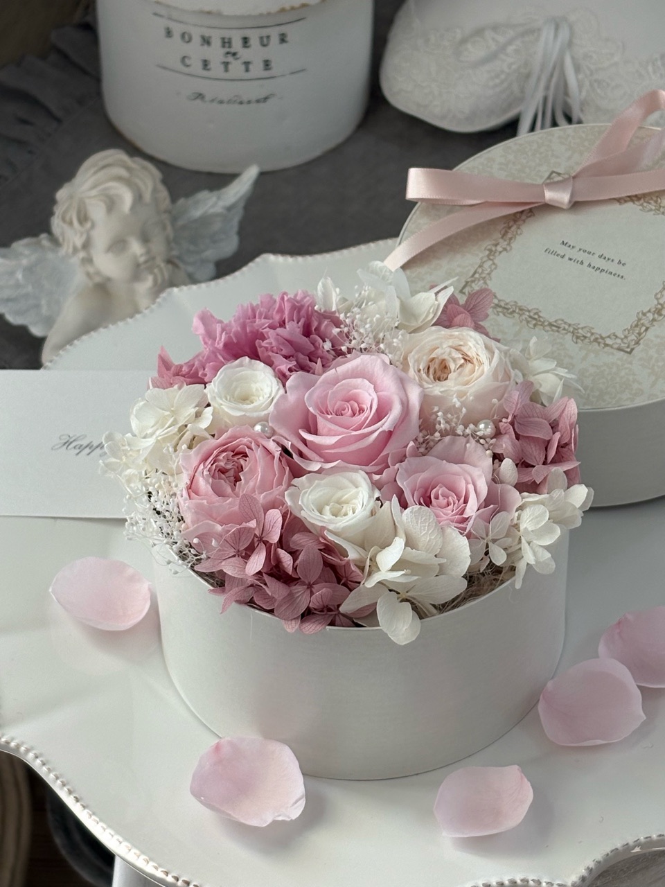 【新作】スイートピンクのBOXフラワーギフト